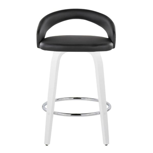 English Elm Fixed-height Swivel Counterstools with Faux Leather Seats and Chrome Footrest Set of 2 B202S01832