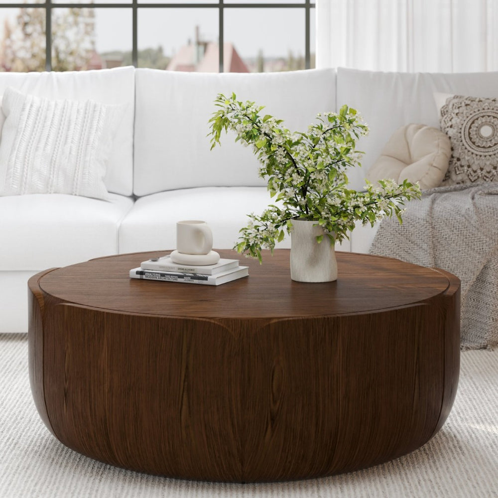 English Elm 35.43" Square Mgo Cement Coffee Table Weatherproof Indoor Outdoor Low Profile Modern Brown W757P387416