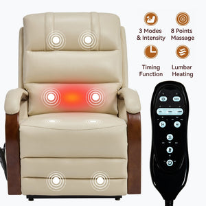English Elm Power Lift Recliner with Leatheraire Upholstery Dual Motor Heat Massage Wood Armrests W1803S00082