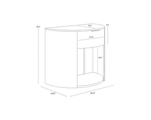 Sunpan Stella Nightstand with White Marble Top Oak Base and Antique Brass Hardware Pull 111326