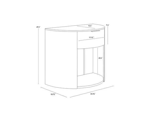 Sunpan Stella Nightstand with White Marble Top Oak Base and Antique Brass Hardware Pull 111326