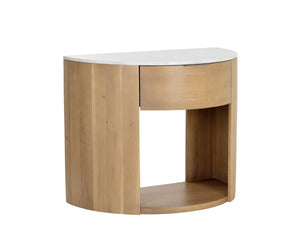 Sunpan Stella Nightstand with White Marble Top Oak Base and Antique Brass Hardware Pull 111326