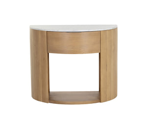 Sunpan Stella Nightstand with White Marble Top Oak Base and Antique Brass Hardware Pull 111326