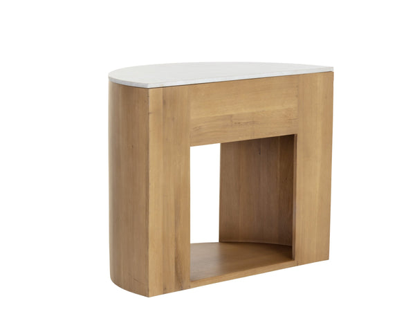 Sunpan Stella Nightstand with White Marble Top Oak Base and Antique Brass Hardware Pull 111326