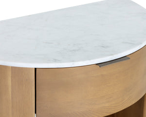 Sunpan Stella Nightstand with White Marble Top Oak Base and Antique Brass Hardware Pull 111326