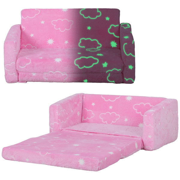 English Elm Qaba Glow-in-the-Dark 2-in-1 Kids Sofa Chair — Convertible Fold-Out Toddler Couch, Washable Cover Pink W2225P229324
