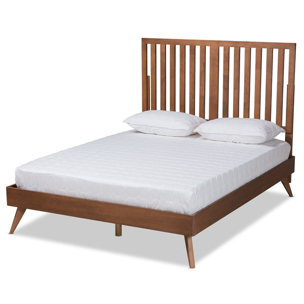 Baxton Studio Baxton Studio Saki King Size Platform Bed – Mid-Century Modern Walnut Finish with Adjustable Headboard Saki-Ash Walnut-King