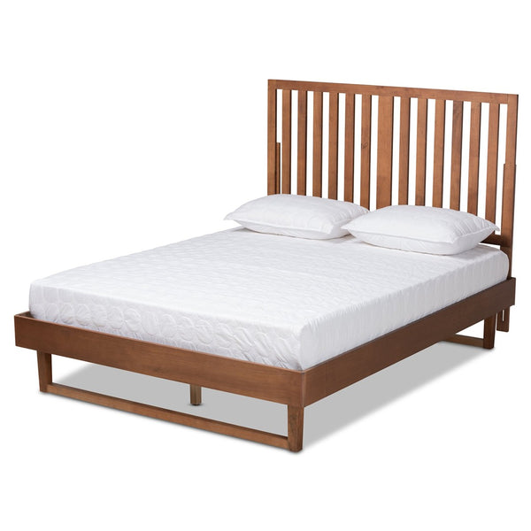 Baxton Studio Baxton Marin Queen Size Platform Bed in Walnut Brown – Modern Design with Slatted Headboard Style Marin-Ash Walnut-Queen