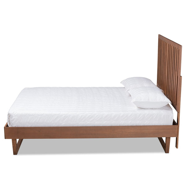 Baxton Studio Baxton Marin Queen Size Platform Bed in Walnut Brown – Modern Design with Slatted Headboard Style Marin-Ash Walnut-Queen