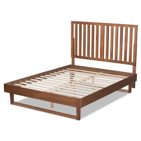 Baxton Studio Baxton Marin Queen Size Platform Bed in Walnut Brown – Modern Design with Slatted Headboard Style Marin-Ash Walnut-Queen