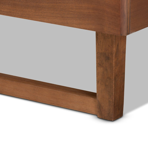 Baxton Studio Baxton Marin Queen Size Platform Bed in Walnut Brown – Modern Design with Slatted Headboard Style Marin-Ash Walnut-Queen