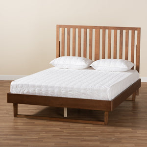 Baxton Studio Baxton Marin Queen Size Platform Bed in Walnut Brown – Modern Design with Slatted Headboard Style Marin-Ash Walnut-Queen