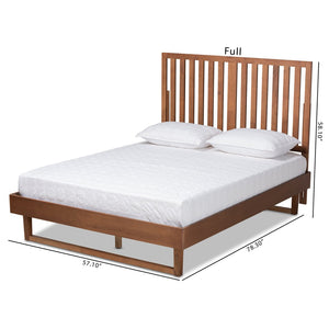 Baxton Studio Baxton Marin Queen Size Platform Bed in Walnut Brown – Modern Design with Slatted Headboard Style Marin-Ash Walnut-Queen