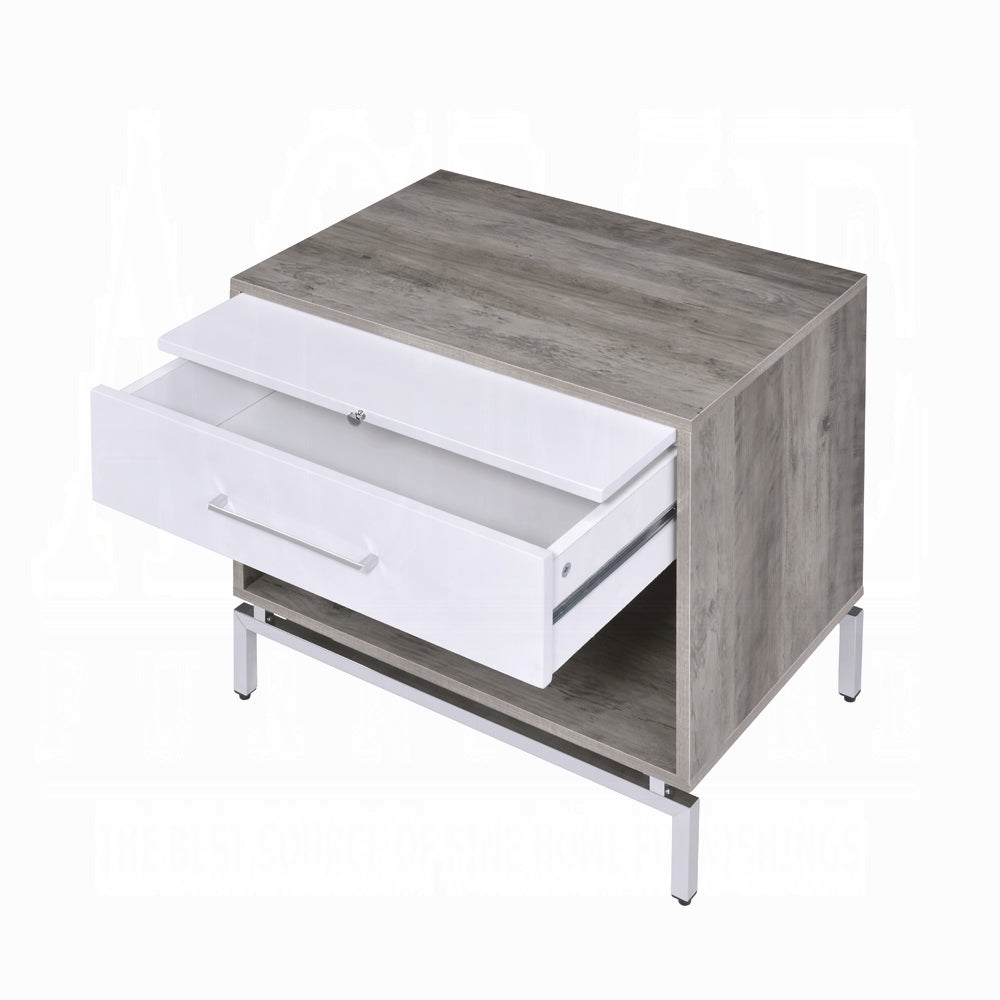 English Elm White Oak Finish Nightstand with Drawers and Open Shelf, 24" W x 16" D x 24" H, Durable Bedside Table Gray,White 21 L x 28 W x 8 H B2741P323125