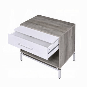 English Elm White Oak Finish Nightstand with Drawers and Open Shelf, 24" W x 16" D x 24" H, Durable Bedside Table Gray,White 21 L x 28 W x 8 H B2741P323125