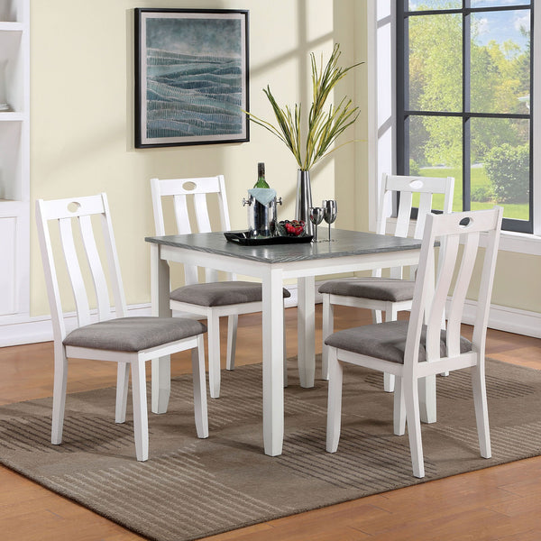 English Elm Modern White 5pc Dining Set with Gray Linen-Like Cushions, Two-Tone Solid Wood Table & Chairs, Transitional Design B011P230001