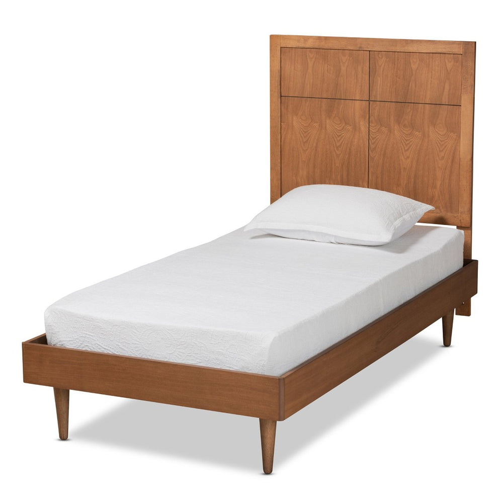 Baxton Studio Baxton Studio Rin Twin Platform Bed - Mid-Century Modern Design in Walnut Finish with Adjustable Headboard Rin-Ash Walnut-Twin