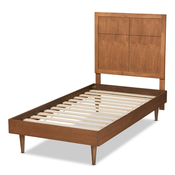 Baxton Studio Baxton Studio Rin Twin Platform Bed - Mid-Century Modern Design in Walnut Finish with Adjustable Headboard Rin-Ash Walnut-Twin