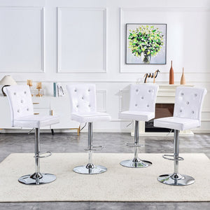 English Elm A Set of 2 Glam Faux Alligator Pvc Barstools with Crystal Buckle Detail White W1512P491871