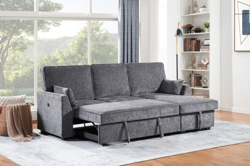 English Elm Emilia Sleeper Sectional Sofa with Storage Chaise and Built-in Usb Charging Ports B2749S00160