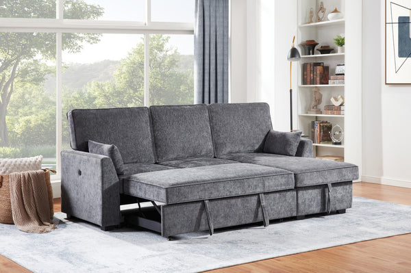 English Elm Emilia Sleeper Sectional Sofa with Storage Chaise and Built-in Usb Charging Ports B2749S00160