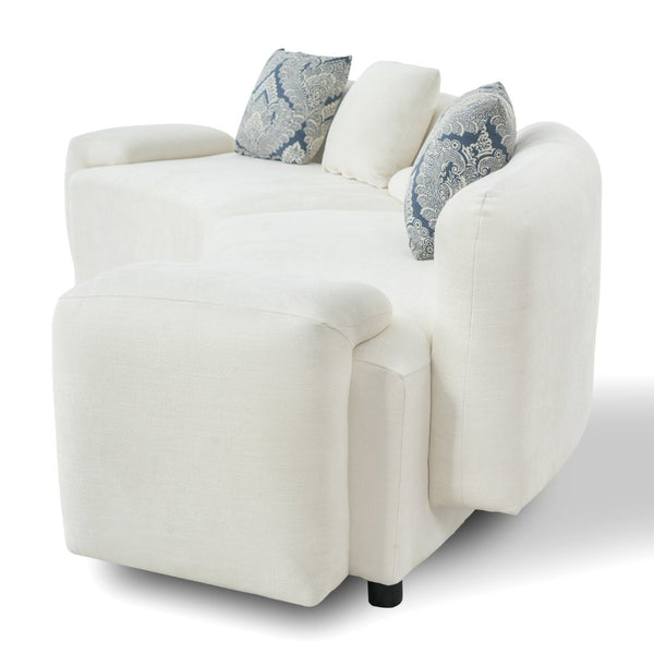 English Elm 122" Curved Sofa Off-white Fabric Four Seat Modern Living Room Couch with Damask Pillows Light Beige N758T030405A