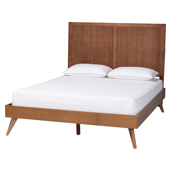 Baxton Studio Baxton Noela Platform Bed — Mid-Century Ash-Veneer Queen Bed Frame With Slatted Support, Adjustable Headboard Noela-Ash Walnut-Queen