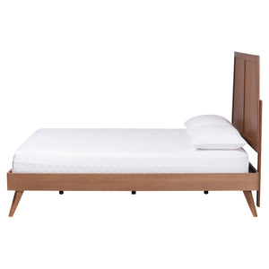 Baxton Studio Baxton Noela Platform Bed — Mid-Century Ash-Veneer Queen Bed Frame With Slatted Support, Adjustable Headboard Noela-Ash Walnut-Queen