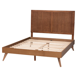 Baxton Studio Baxton Noela Platform Bed — Mid-Century Ash-Veneer Queen Bed Frame With Slatted Support, Adjustable Headboard Noela-Ash Walnut-Queen