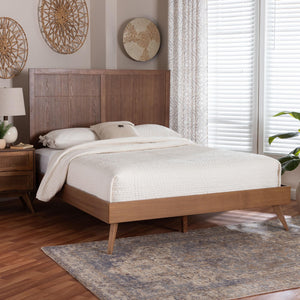 Baxton Studio Baxton Noela Platform Bed — Mid-Century Ash-Veneer Queen Bed Frame With Slatted Support, Adjustable Headboard Noela-Ash Walnut-Queen