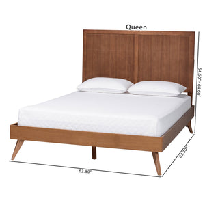 Baxton Studio Baxton Noela Platform Bed — Mid-Century Ash-Veneer Queen Bed Frame With Slatted Support, Adjustable Headboard Noela-Ash Walnut-Queen