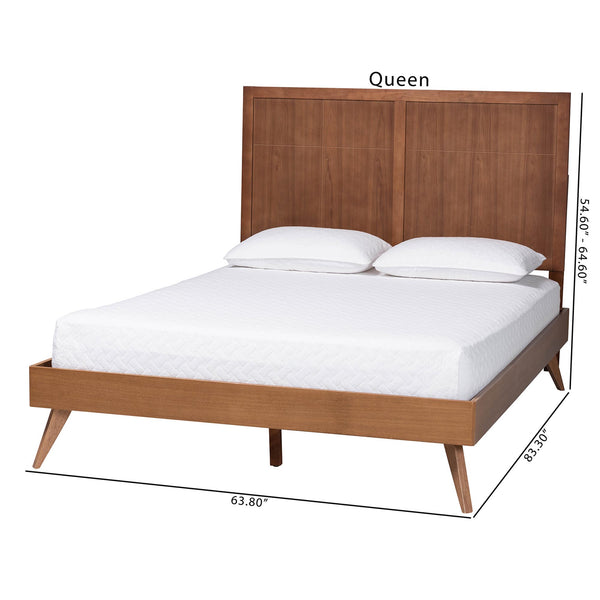 Baxton Studio Baxton Noela Platform Bed — Mid-Century Ash-Veneer Queen Bed Frame With Slatted Support, Adjustable Headboard Noela-Ash Walnut-Queen
