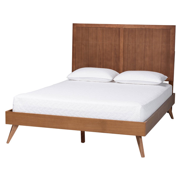 Baxton Studio Baxton Noela King Platform Bed — Mid-Century Rubberwood Frame, Adjustable Heights, Under-Bed Storage Noela-Ash Walnut-King