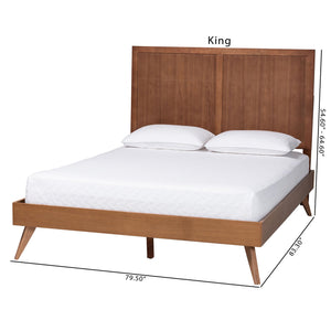 Baxton Studio Baxton Noela King Platform Bed — Mid-Century Rubberwood Frame, Adjustable Heights, Under-Bed Storage Noela-Ash Walnut-King
