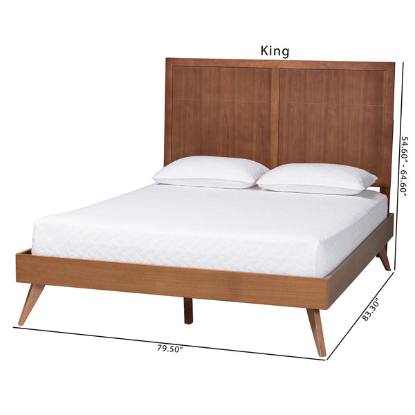 Baxton Studio Baxton Noela King Platform Bed — Mid-Century Rubberwood Frame, Adjustable Heights, Under-Bed Storage Noela-Ash Walnut-King