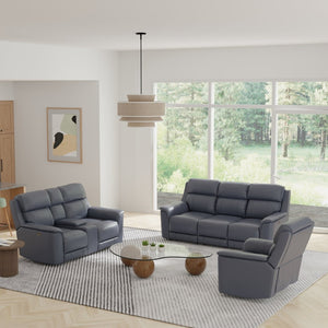 English Elm Oslo Genuine Leather Power Reclining Sofa Set with Usb Charging and Swivel Glider Sapphire Blue B339S00006