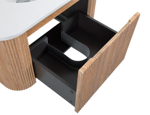 English Elm Arcora 30 Inch Wall Mounted Bathroom Vanity With Curved Sink, Wave Texture, Soft-Close Drawers & More W3235P336177