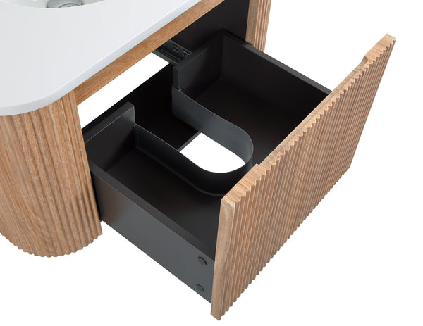 English Elm Arcora 30 Inch Wall Mounted Bathroom Vanity With Curved Sink, Wave Texture, Soft-Close Drawers & More W3235P336177