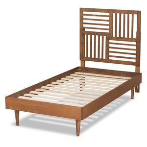 Baxton Studio Baxton Studio Romy Twin Size Platform Bed - Modern Walnut Wood with Adjustable Slatted Headboard Design Romy-Ash Walnut-Twin