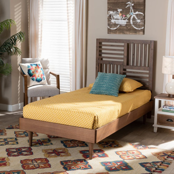 Baxton Studio Baxton Studio Romy Twin Size Platform Bed - Modern Walnut Wood with Adjustable Slatted Headboard Design Romy-Ash Walnut-Twin