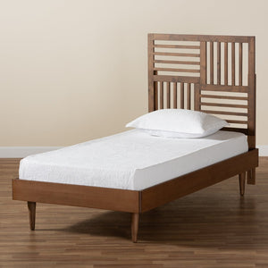 Baxton Studio Baxton Studio Romy Twin Size Platform Bed - Modern Walnut Wood with Adjustable Slatted Headboard Design Romy-Ash Walnut-Twin