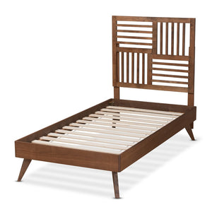 Baxton Studio Baxton Studio Gemma Twin Size Platform Bed - Mid-Century Modern Walnut Finish with Adjustable Headboard Gemma-Ash Walnut-Twin