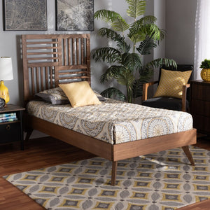 Baxton Studio Baxton Studio Gemma Twin Size Platform Bed - Mid-Century Modern Walnut Finish with Adjustable Headboard Gemma-Ash Walnut-Twin