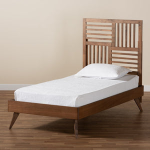 Baxton Studio Baxton Studio Gemma Twin Size Platform Bed - Mid-Century Modern Walnut Finish with Adjustable Headboard Gemma-Ash Walnut-Twin