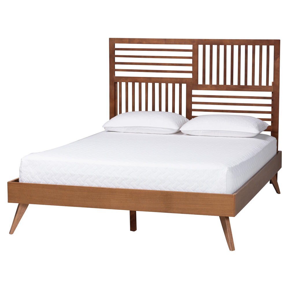 Baxton Studio Baxton Gemma Platform Bed – Mid-Century Modern Queen Frame With Slatted Headboard, Adjustable Height, Underbed Storage Gemma-Ash Walnut-Queen