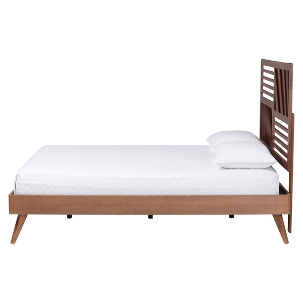 Baxton Studio Baxton Gemma Platform Bed – Mid-Century Modern Queen Frame With Slatted Headboard, Adjustable Height, Underbed Storage Gemma-Ash Walnut-Queen