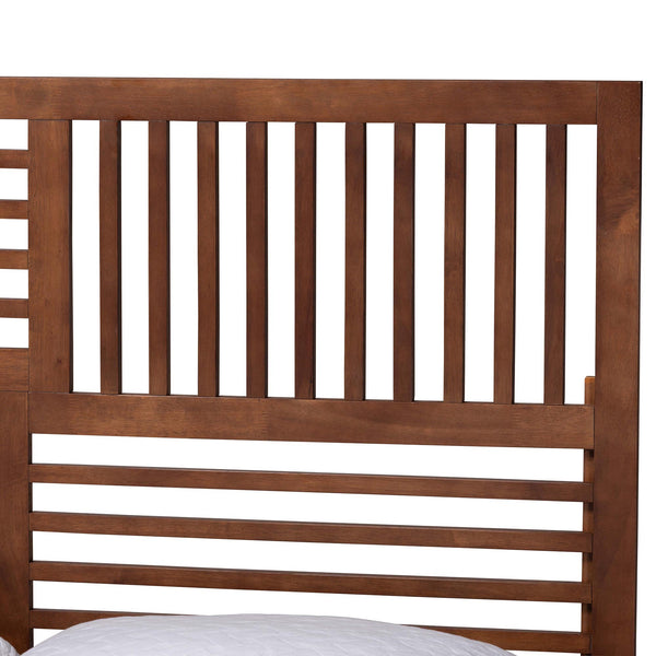 Baxton Studio Baxton Gemma Platform Bed – Mid-Century Modern Queen Frame With Slatted Headboard, Adjustable Height, Underbed Storage Gemma-Ash Walnut-Queen