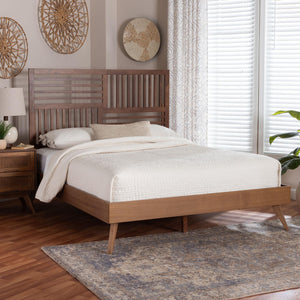 Baxton Studio Baxton Gemma Platform Bed – Mid-Century Modern Queen Frame With Slatted Headboard, Adjustable Height, Underbed Storage Gemma-Ash Walnut-Queen