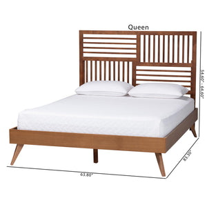 Baxton Studio Baxton Gemma Platform Bed – Mid-Century Modern Queen Frame With Slatted Headboard, Adjustable Height, Underbed Storage Gemma-Ash Walnut-Queen