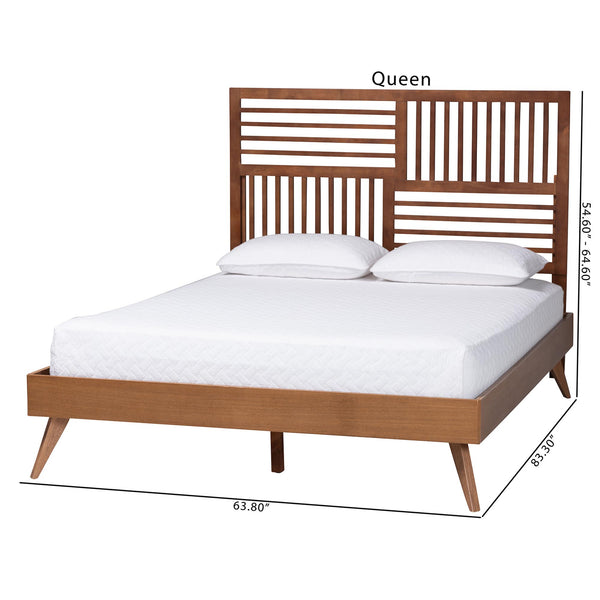 Baxton Studio Baxton Gemma Platform Bed – Mid-Century Modern Queen Frame With Slatted Headboard, Adjustable Height, Underbed Storage Gemma-Ash Walnut-Queen